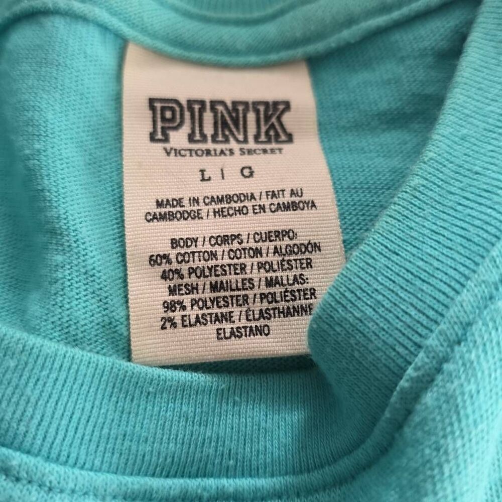 Victoria's Secret Pink Women's Size Large Blue Long Sleeve Logo Mesh T-shirt - Picture 6 of 7